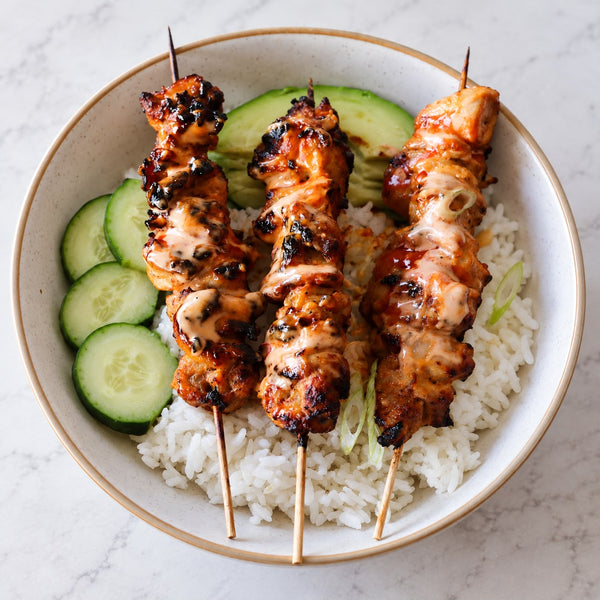ONE-POT CHICKEN THIGH SKEWERS & RICE