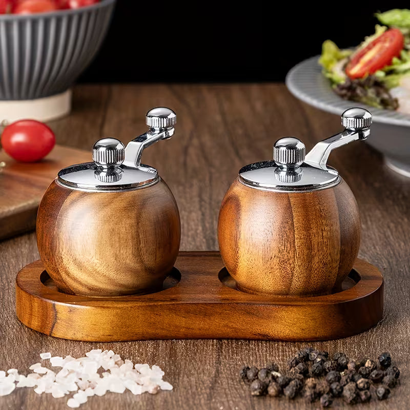 Wooden Manual Pepper Grinder – Hand-Crank Salt & Pepper Mill