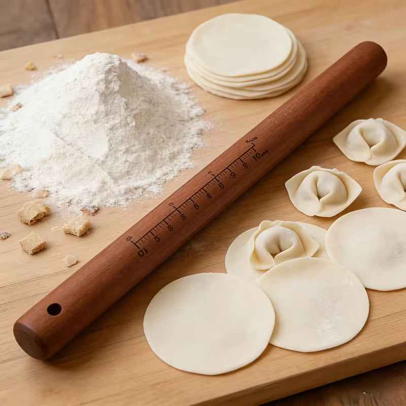 Natural Wooden Rolling Pin – Dumpling, Pancake & Baking Tool