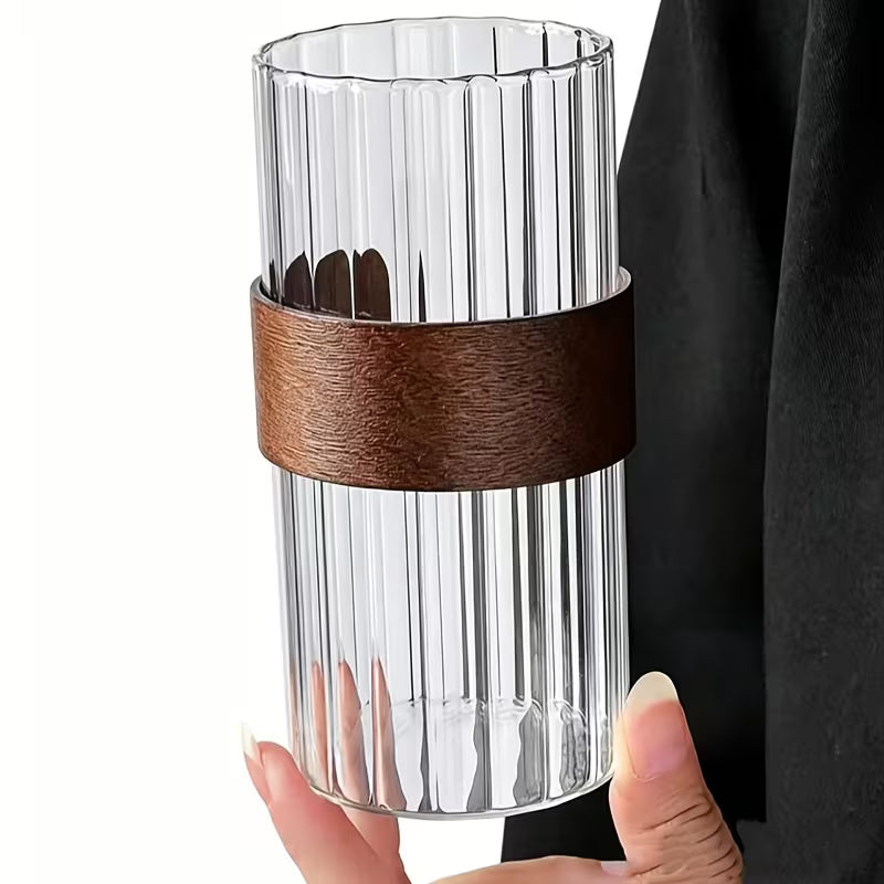 4/6pcs Ribbed Glass Cups – 380ml Water, Tea & Juice Cups