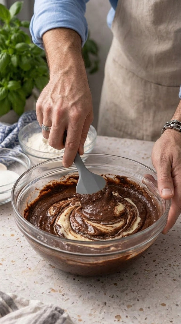 Divide batter evenly between the two prepared loaf pans. Dollop generous spoonfuls of warmed Nutella down the center of each pan. Use a toothpick or skewer to swirl Nutella through the batter in an '8' motion for a marbled effect.