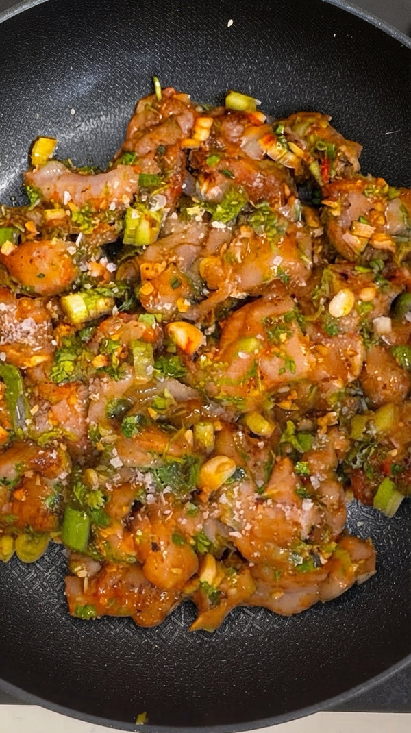 Heat coconut oil in a skillet over medium-high heat. Sear chicken for 5 minutes (undisturbed for the first minute to gain color). Remove and set aside.