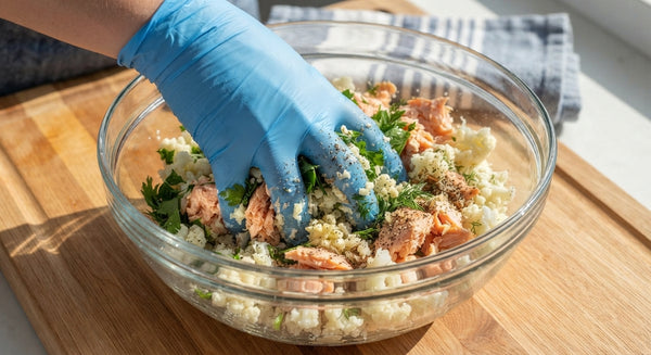 Transfer squeezed leeks to a large mixing bowl. Add fresh breadcrumbs (or soaked & squeezed challah), eggs, fresh chopped herbs, ground cumin, nutmeg, salt, and black pepper. Mix thoroughly until a cohesive, workable dough forms.