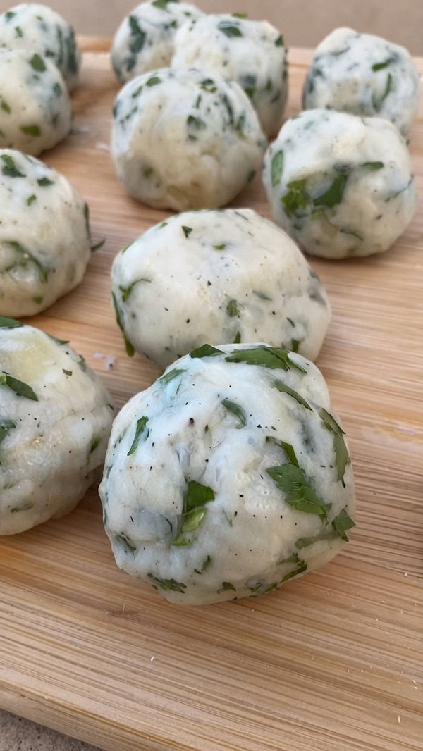 Roll the potato cheese mixture into smooth 4cm balls/croquettes. Chill in the freezer for 15 minutes to firm up.