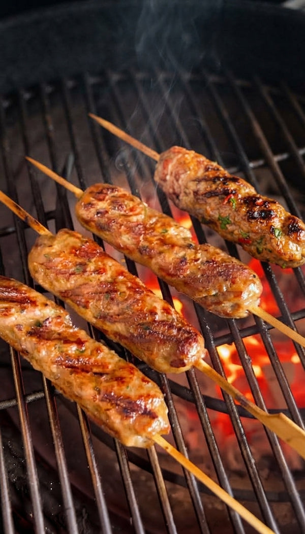 Heat a barbecue grill, griddle pan, or cast-iron skillet to high heat. Lightly brush with oil. Grill kebabs for 3-4 minutes per side until charred, cooked through, and juicy.