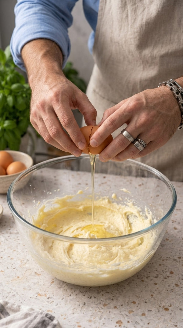 In a large mixing bowl, whisk together eggs, sugar, oil, milk (or juice), and vanilla extract until completely smooth and emulsified (about 1 minute).