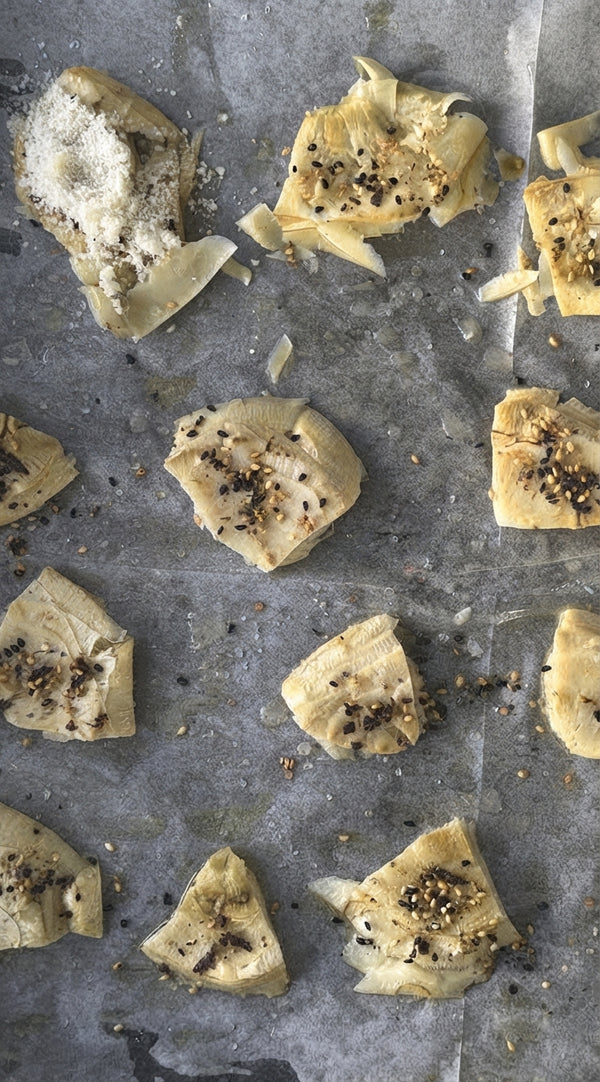 Preheat oven to 180°C (350°F). Pat artichokes firmly with paper towels until bone dry.