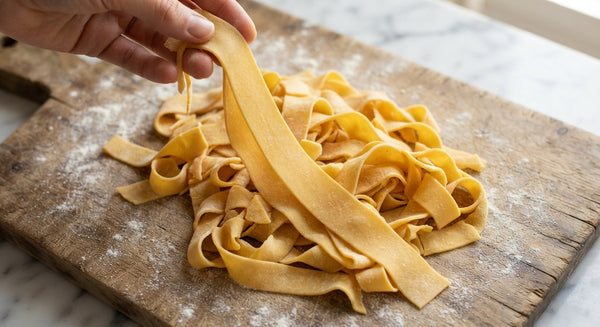 Boil pasta in salted water until al dente. Reserve 1/2 cup pasta cooking water before draining.