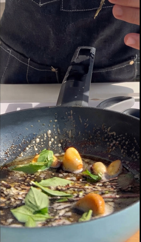 Bring a large pot of salted water to a rolling boil. Drop gnocchi in batches. Cook until they float to the top (about 2-3 minutes).