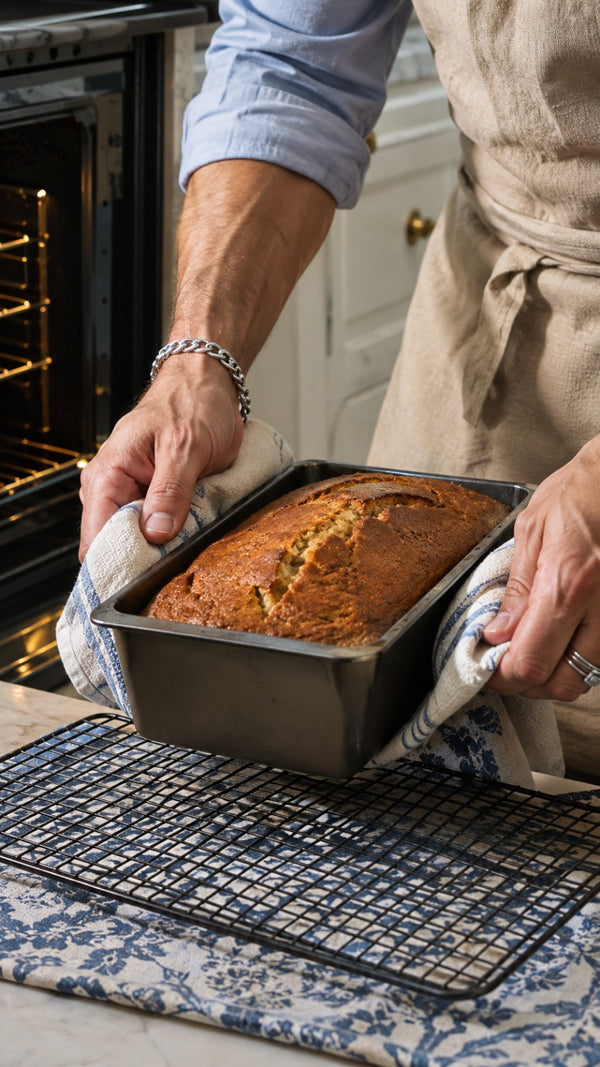 Bake for 35–40 minutes until a skewer inserted into the center comes out clean. Allow to cool slightly, dust heavily with powdered sugar, slice, and serve!
