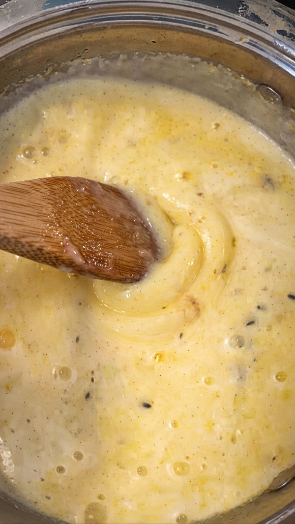 Blend fresh sweet corn kernels with a portion of the milk/stock until smooth and silky.