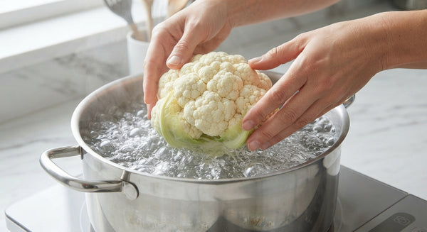 Boil the whole (or quartered) cauliflower in salted water for 15 minutes until half-cooked. Cool slightly, break into small florets, and dry thoroughly on paper towels. Reserve small extra florets to nestle between meatballs later.