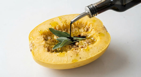 Blends rich squash flavors. Mash roasted acorn squash and pumpkin flesh together with minced garlic, Pecorino, Parmesan, Dijon mustard, fresh za'atar, salt, and pepper until completely smooth. Chill in the refrigerator before filling.