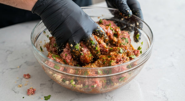 Knead the beef mixture vigorously with your hands for 2-3 minutes to activate the proteins so the meat sticks together easily.