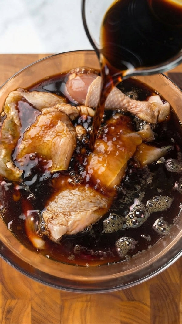 Combine soy sauce, light miso, sesame oil, garlic, and ginger in a small saucepan and heat gently to combine. For the chashu, marinate chicken breast in soy sauce, mirin, and sake for at least 30 minutes. Roast in a preheated oven at 220°C (425°F) for 18 minutes, cool, and slice thinly.
